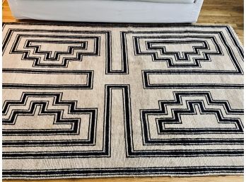 Lulu And Georgia Tan And Black Area Rug - Geometric Design With Small Fringe