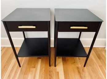 Pair Of Black Metal William Sonoma 1 Drawer Nightstands With Brushed Brass Pulls