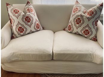 Rachel Ashwell Shabby Chic Slip Covered Love Seat - With 2 John Robshaw Pillows