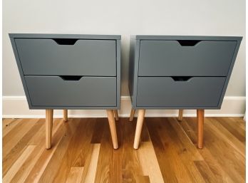 Pair Of Modern Small 2 Drawer Grey Nightstands - CB2 Style