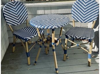 Blue And White Outdoor Wicker Bistro Set