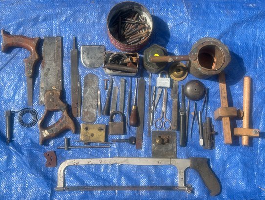 Lot Of Various Metal Tools And Other Objects, Barn Find As Found