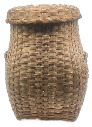 Large Split Ash Woven Basket With Side Handles And Removeable Lid, 17' Diam. X 24'H