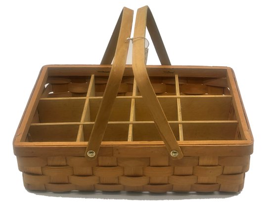 Vintage 12-Compartment Double Single Handle Woven Basket, 15' X 11' X 4.5'D (10'H Handle Up)
