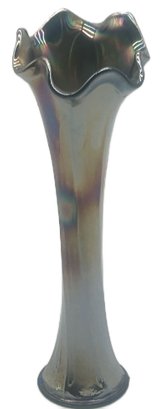 Vintage Blue Carnival Glass Ruffled Edge 10.5' Vase