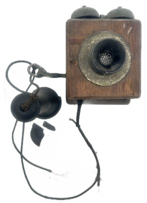 Vintage Small Oak Chauffers' Telephone, 8' X 6.5'H, Ear Piece Need Screw-On End Replaced