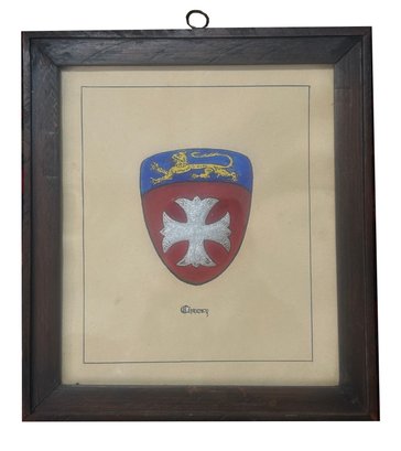 Original Chauncy Family Heraldry Crest - Primitive Original Pen & Ink With Silver Illumination, 8' X 8.75'H