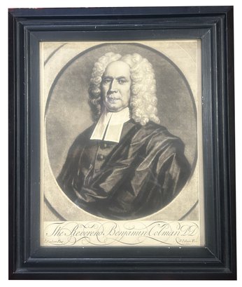 Antique 1735 Framed Etching Of The Reverend Benjamin Colman DD, 11' X 13', By Peter Pelham & John Smibert
