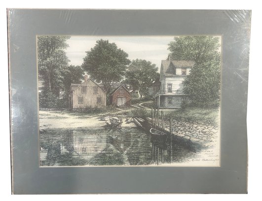 1990 Matted Color Etching Of Kittery Point, Maine, By Hughes, 14' X 11'H, Sealed In Plastic