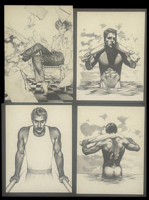 1981 George Stavrinos Artist Signed Drawings Catalogue And 4 Post Cards, Greeting Card, Gay Erotica Artist