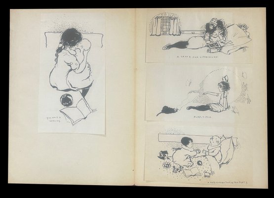 Unusual Book Of Original Pen & Ink Sketches By E.A. Darling And Others, Commencing 1913, 6.5' X 9'H