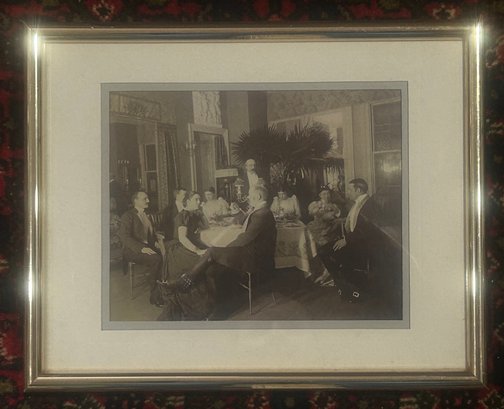 Framed And Matted Sepia Picture Of Dinner Party At The Pepperrell Mansion, Kittery, Maine, 16' X 11.75'H