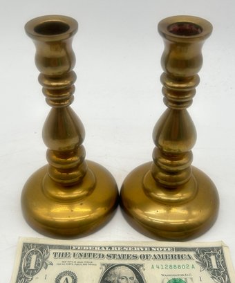 1997 HEAVY Pair Solid Core Brass Candlestick Holders By Nagy Brassworks, Artisan Crafted Ltd Ed 4 Of 99