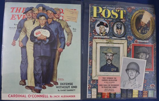TWO WW2 Era Covers From The Saturday Evening Post Magazine - Both By Norman Rockwell