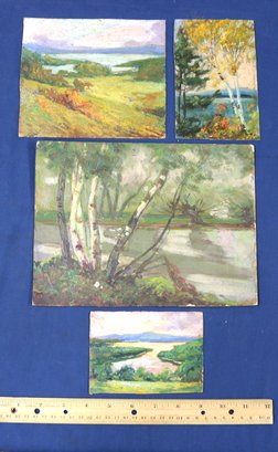 Group Of Six Oil Painting - Various Sizes - 5 On Board 1 On Cardboard - None Signed