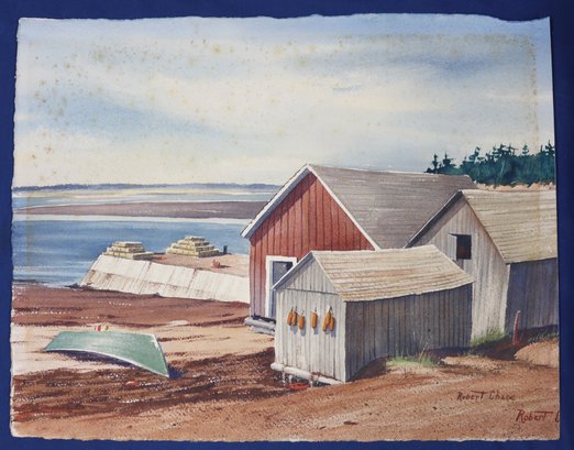 Watercolor Titled: 'Fish House - Prince Edward Island' By Listed Artist Robert Chace (1920-2006)