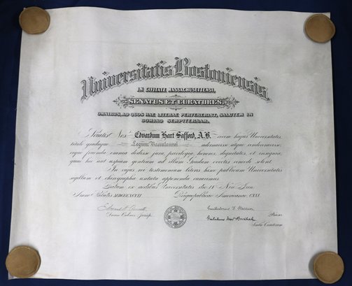1897 Diploma From Boston University To Edward Saffom