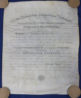 1877 Harvard University Diploma To Edward Osgood Otis For Doctor Of Medicine - In Parchment