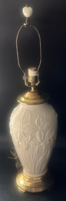 Vintage Lenox Porcelain & Brass Iris Themed Table Lamp, 8.5' Di. X 33'h