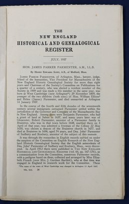 July 1937 Copy 'the New England Historical And Genealogical Register'