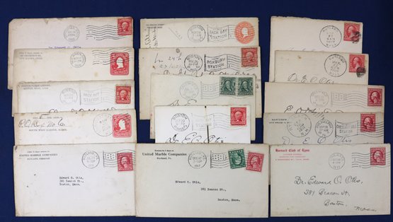 Lot Of 15 Envelopes (Only) Addressed To Dr. Otis Of Boston From 1900 - 1919 - Good For Postmarks & Stamps