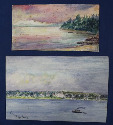 Two Miniature Watercolors - 1 Signed By Cha W Kinghorn (1886-1976) 2. Unsigned - Johnstone Straits On Rev.