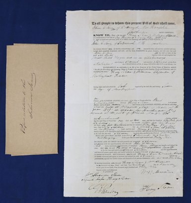 1839 Bill Of Sale And Papers Relating To The Schooner 'Janus' - Housed At Portsmouth Harbor, NH