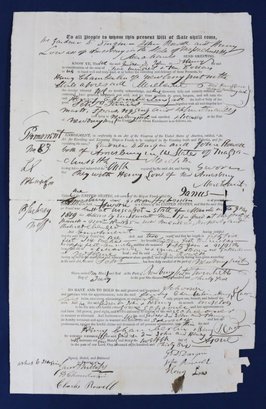 Original 1836 Bill Of Sale For The Schooner Janus At Portsmouth Harbor