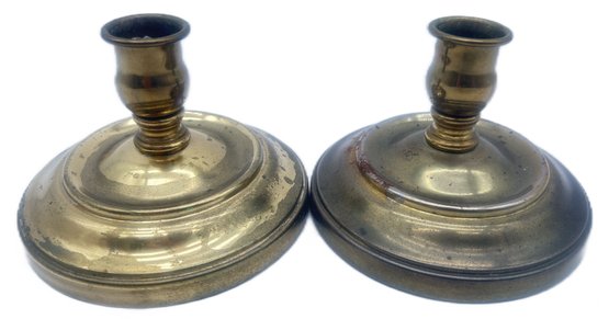 Pair Brass Single Candlestick Holders, 5' Diam. X 3.5'H