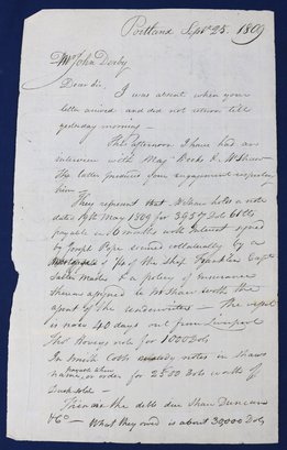 1809 Letter Written By Nicholas Emory Of Maine - Associate Justice Maine Supreme Court