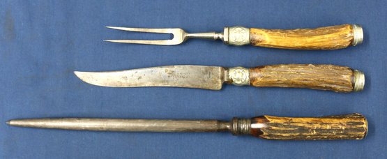 Antique Three Piece Carving Set With Bone Handles - Made In Germany - H. Boker & Co.