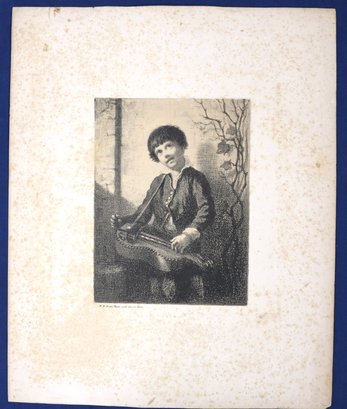 William Morris Hunt - Noted American Artist (1824-1879) Lithograph Of 'Hurdy Gurdy Boy' From A Painting