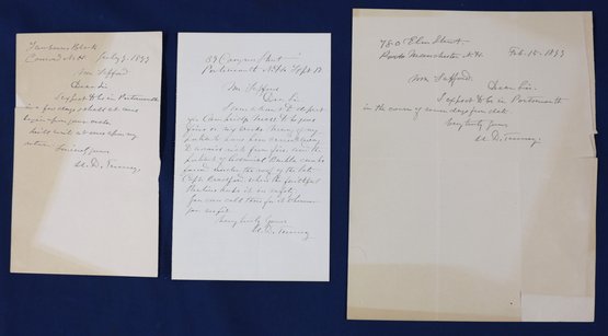 Three Autographed Letters Written By Ulysses D. Tenney - Listed Artist  - 1826-1908