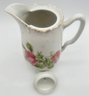 3 Pcs Antique Hand Painted Rose Themed Carafe, 10.25'H, Covered Sugar And Covered Spooner W/Plate