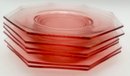 10 Pcs Pink Depression Glass, 6-9' Diam Hexagon Plates, 3-8' Diam. Hexagon Plates & 7' Diam Ruffled Rim Bowl