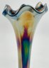 Vintage Blue Carnival Glass Ruffled Edge 10.5' Vase