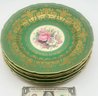 6 Pcs Antique Rosenthal Ivory And Green Rose Floral, 10-5/8' Diam Plates