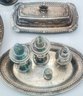 Vintage Silver Plate Table Top Serving Pieces And Weighted Sterling Salt & Pepper Shakers