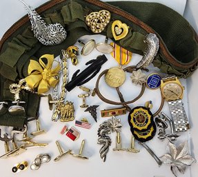Military Related And Patriotic Costume Jewelry Lot And Other Items