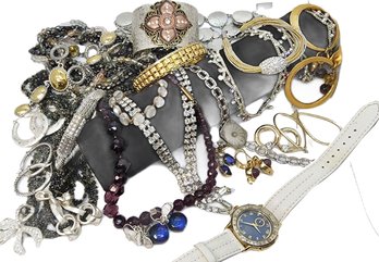 Vintage Costume Jewelry, Anne Klein Watch, Rhinestones, Sterling .925 Camphor Glass & Diamond & So Much More!