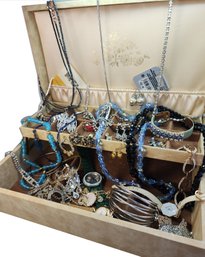 Vintage Jewelry Box FULL Of Sparkle, 14k Earrings, Alex And Ani, Anne Klein Watches, Rhinestone Pieces & So M