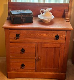 Antique Victorian East Lake Wash Stand With Back Splash & Candle Shelves - 30.5 X 15.25 X 34.75'H