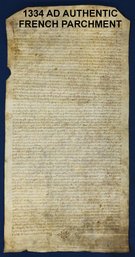 1334 Dated French Document In Vellum - Bill Of Sale Or Transfer Of House - Measures 12' X 22'