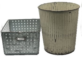 2 Pcs Vintage Washburn Co Wire Locker Basket & Dan-Dee- Ribbed Trash Receptacle, 12.75' Diam. X 14.25'H