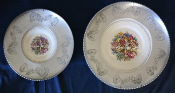 Two Wrought Farberware Plates 12' & 14' With American Limoges Center Plates