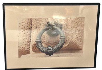 Matted & Framed Print Of Antique Northwind Bronze Door Knocker, 16.25' X 12.25'H