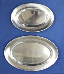 Two Stainless Steel Serving Platters - 12.5' & 16.5' - Both Hallmarked