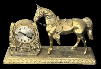 Vintage Electric Brass Horse Themed Sessions Mantle Or Desk Clock, 17.5' X 5.5' X 11'H, Not Tested