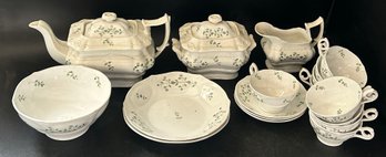 18 Pcs Antique China Tea Set, Tea Pot, Creamer & Covered Sugar, 2 Bowls, 9 Cups And 3 Saucers