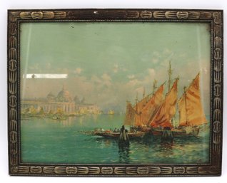 Print - Old World Ship And Port - Unsigned